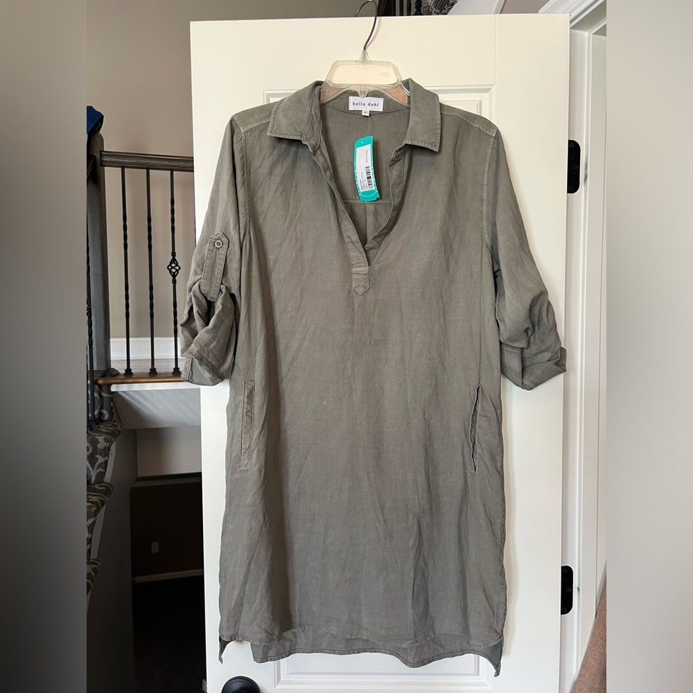 Bella Dahl Olive Green Roll-Sleeve Popover Tunic
